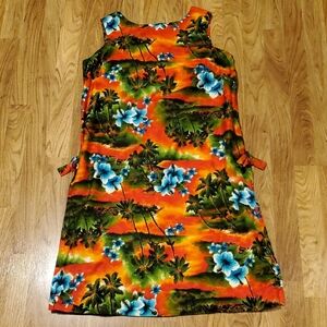 Hukilau Fashions Honolulu Tropical Orange Floral Shift Dress Vintage Womens 16